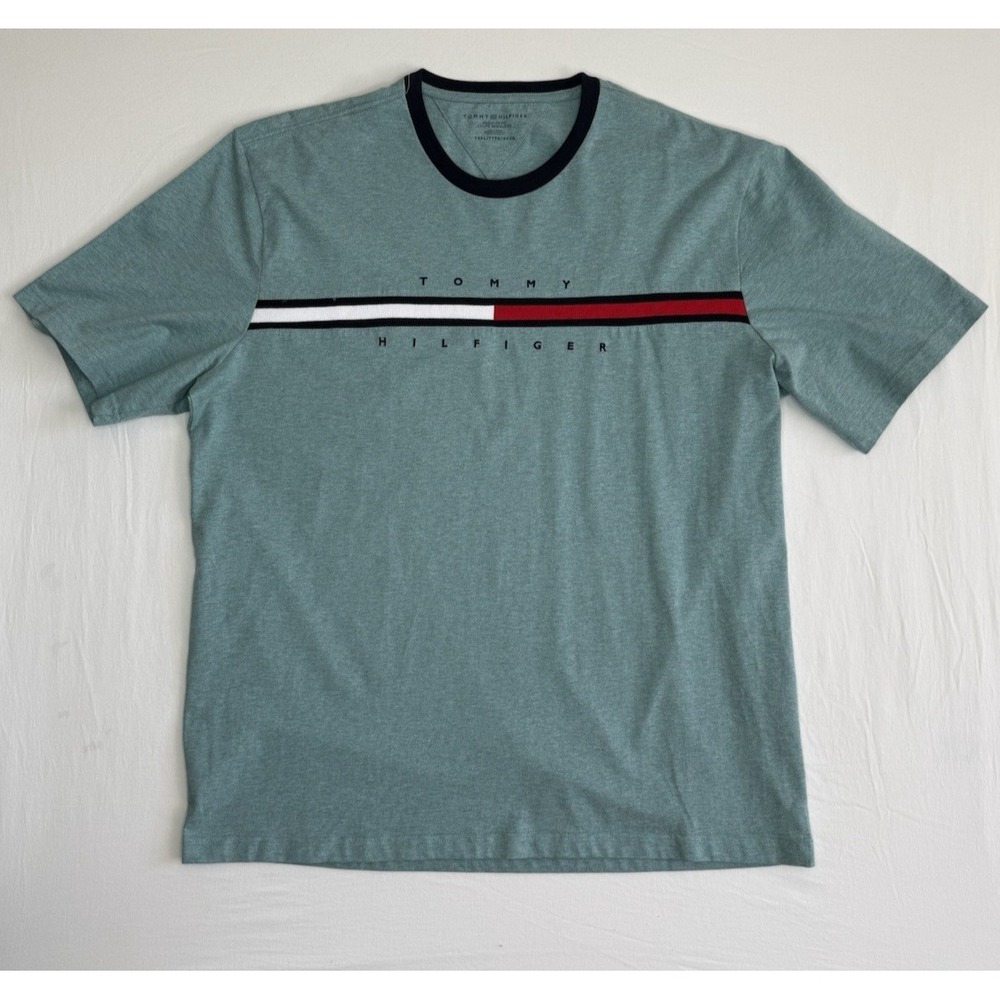 Tommy Hilfiger Green T-Shirt Regular Fit Men's 3XL Logo Spell Out